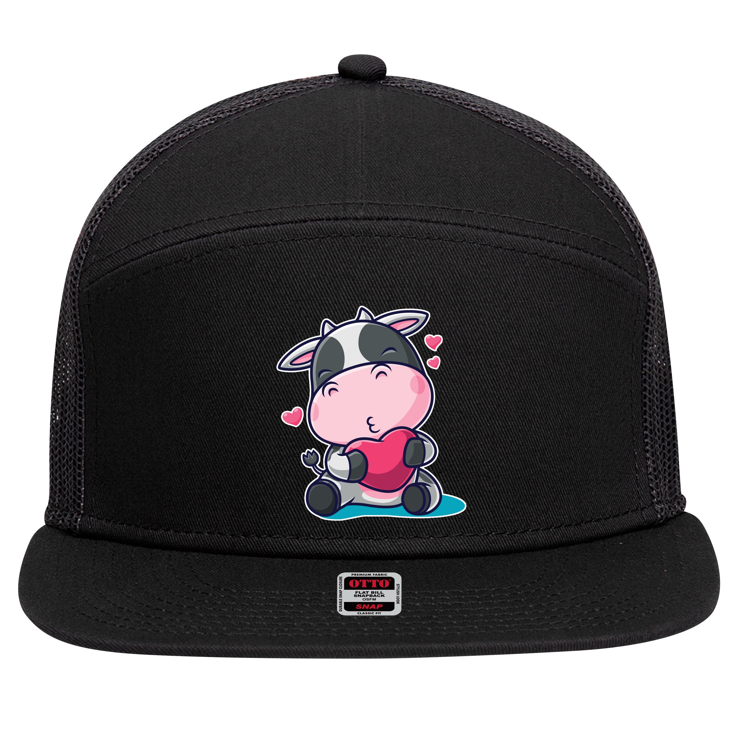 Cute Kawii Cow Hearts 7 Panel Mesh Trucker Snapback Hat