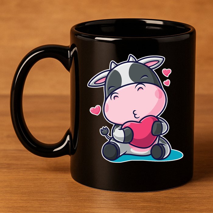 Cute Kawii Cow Hearts 11oz C Handle Ceramic Mug