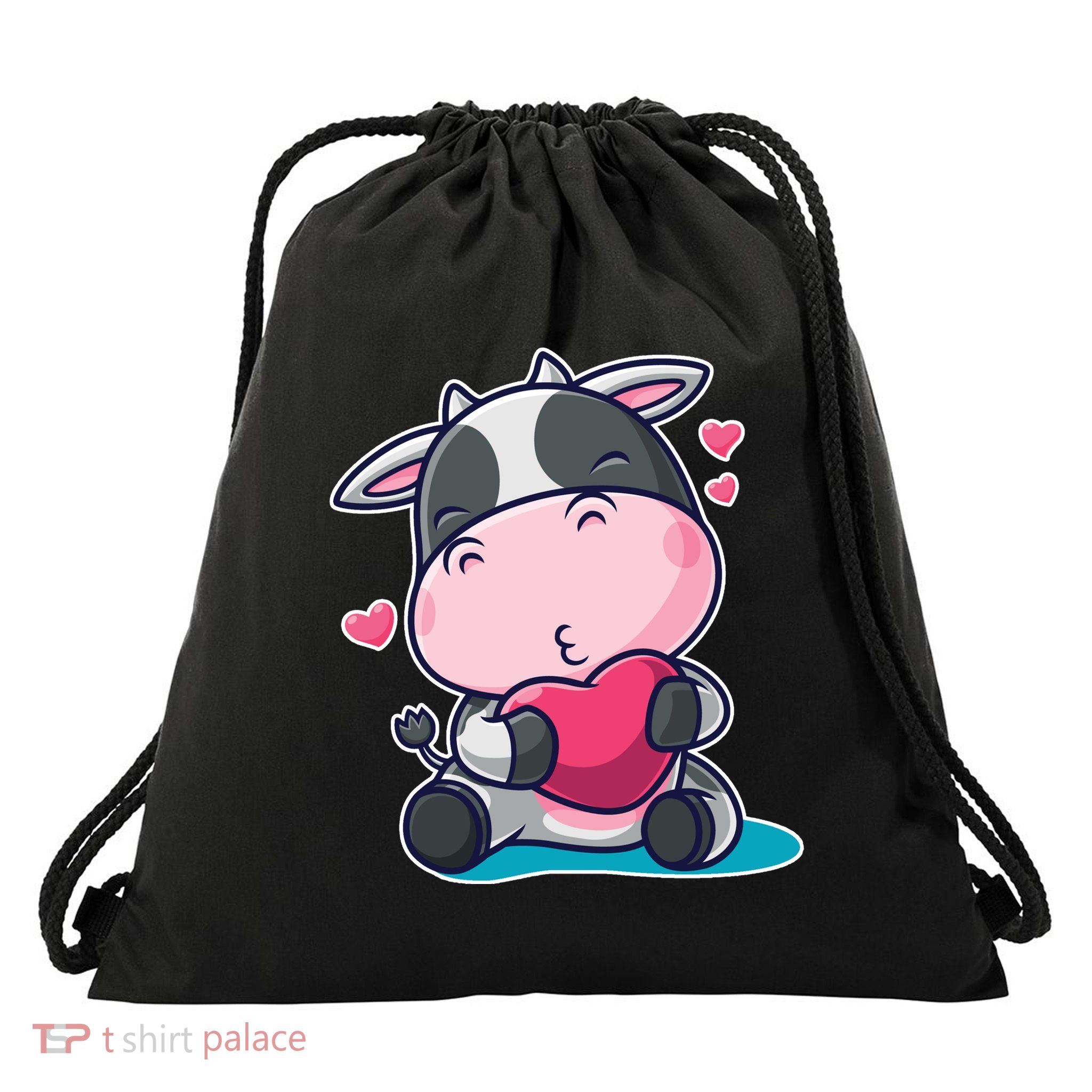 Cute Kawii Cow Hearts Drawstring Bag