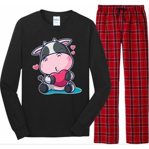 Cute Kawii Cow Hearts Long Sleeve Pajama Set