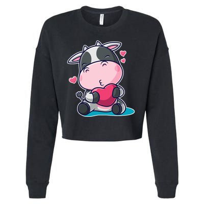 Cute Kawii Cow Hearts Cropped Pullover Crew