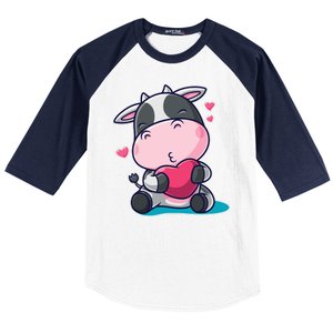 Cute Kawii Cow Hearts Baseball Sleeve Shirt