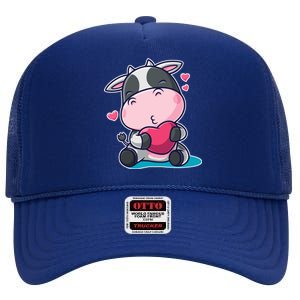 Cute Kawii Cow Hearts High Crown Mesh Back Trucker Hat