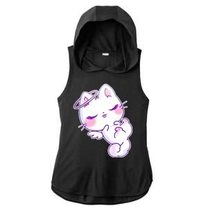 Cute Kitten Angel Ladies PosiCharge Tri-Blend Wicking Draft Hoodie Tank