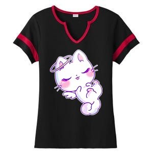 Cute Kitten Angel Ladies Halftime Notch Neck Tee