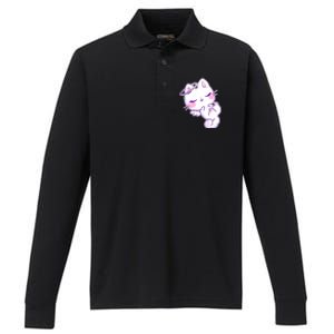 Cute Kitten Angel Performance Long Sleeve Polo