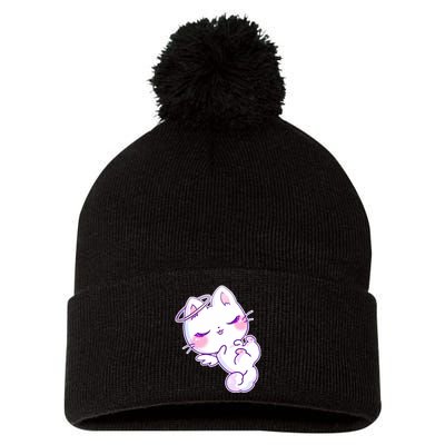 Cute Kitten Angel Pom Pom 12in Knit Beanie
