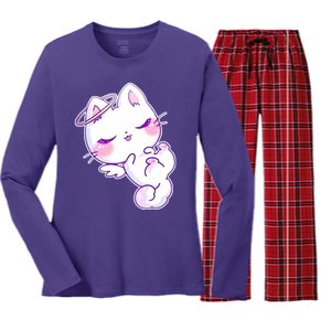 Cute Kitten Angel Women's Long Sleeve Flannel Pajama Set 