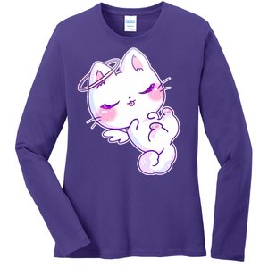 Cute Kitten Angel Ladies Long Sleeve Shirt