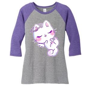 Cute Kitten Angel Women's Tri-Blend 3/4-Sleeve Raglan Shirt