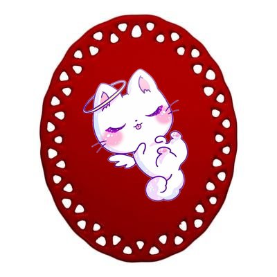 Cute Kitten Angel Ceramic Oval Ornament