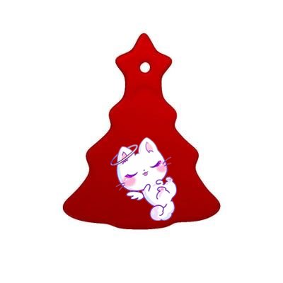 Cute Kitten Angel Ceramic Tree Ornament