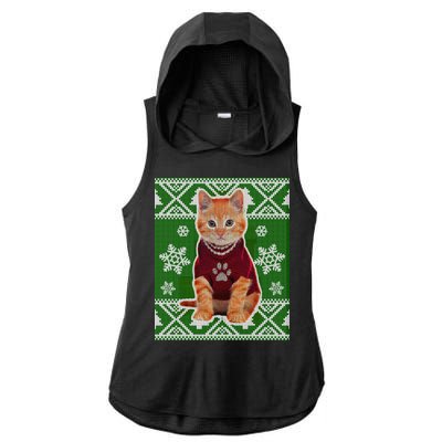 Cute Kitten Ugly Christmas Ladies PosiCharge Tri-Blend Wicking Draft Hoodie Tank