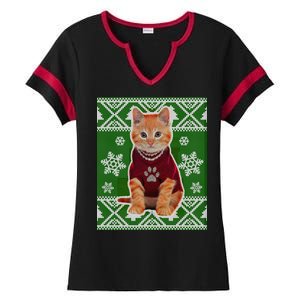 Cute Kitten Ugly Christmas Ladies Halftime Notch Neck Tee