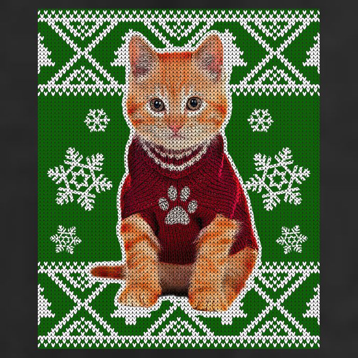 Cute Kitten Ugly Christmas Garment-Dyed Heavyweight T-Shirt