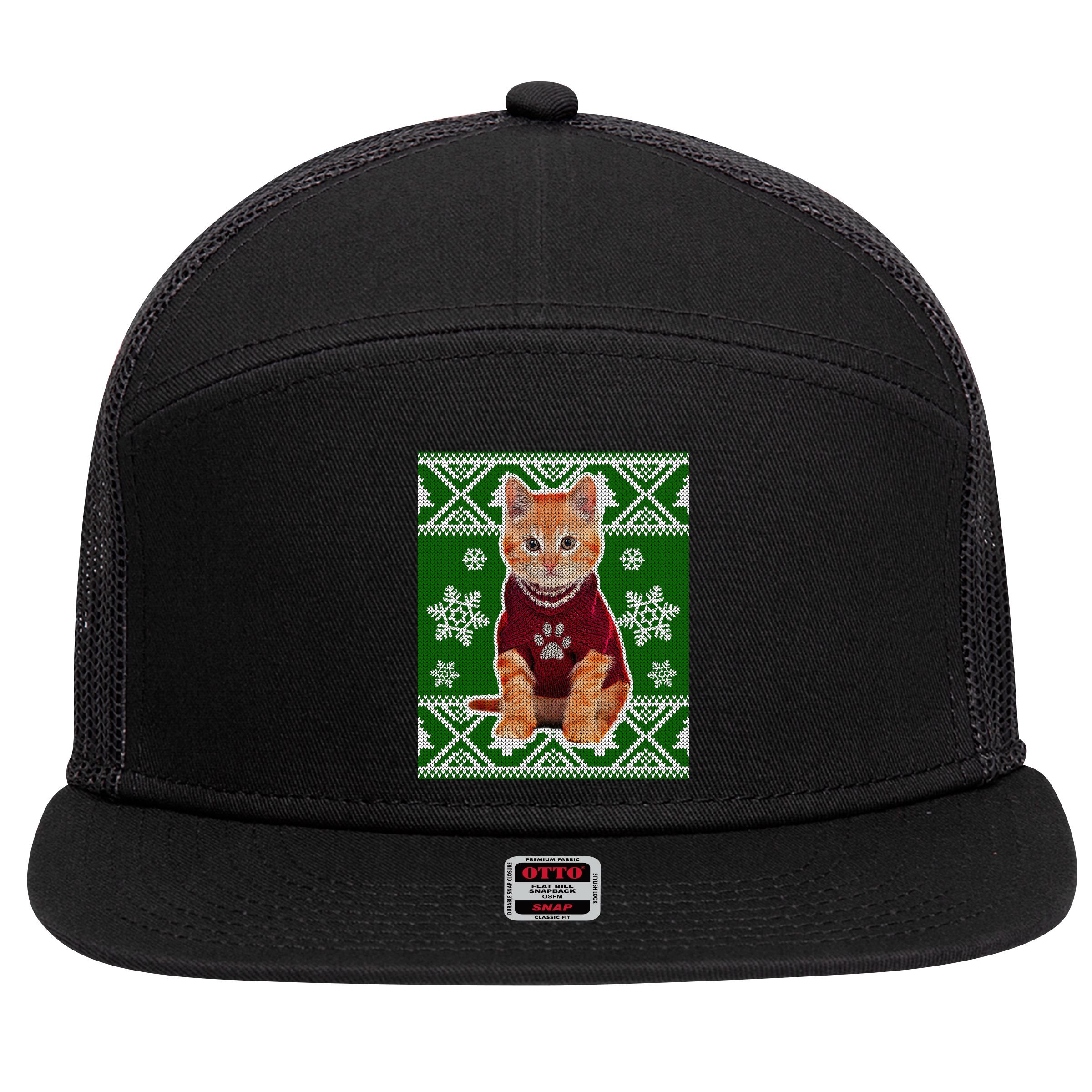 Cute Kitten Ugly Christmas 7 Panel Mesh Trucker Snapback Hat