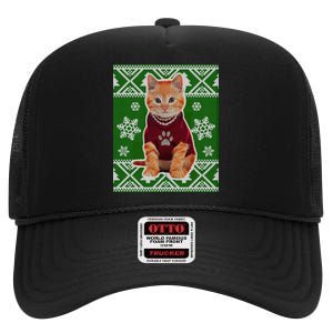 Cute Kitten Ugly Christmas High Crown Mesh Back Trucker Hat