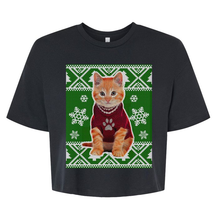 Cute Kitten Ugly Christmas Bella+Canvas Jersey Crop Tee