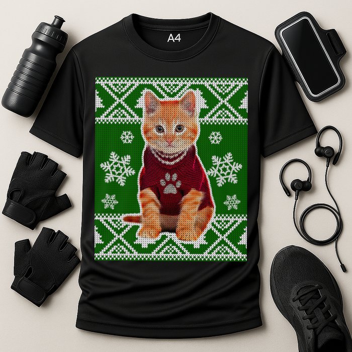 Cute Kitten Ugly Christmas Cooling Performance Crew T-Shirt