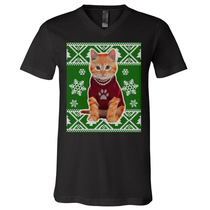 Cute Kitten Ugly Christmas V-Neck T-Shirt