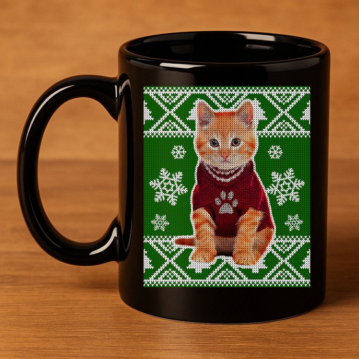 Cute Kitten Ugly Christmas 11oz C Handle Ceramic Mug
