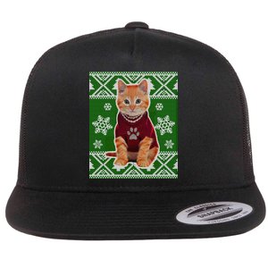 Cute Kitten Ugly Christmas Flat Bill Trucker Hat