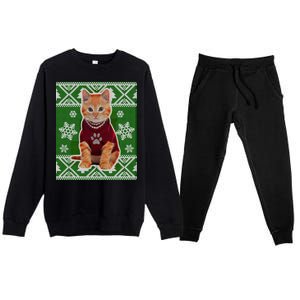 Cute Kitten Ugly Christmas Premium Crewneck Sweatsuit Set