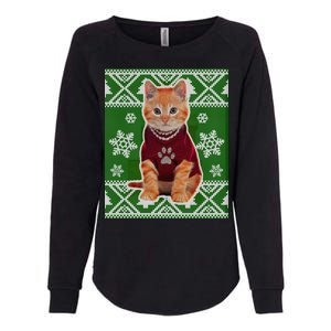 Cute Kitten Ugly Christmas Womens California Wash Sweatshirt