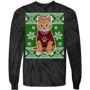 Cute Kitten Ugly Christmas Tie-Dye Long Sleeve Shirt