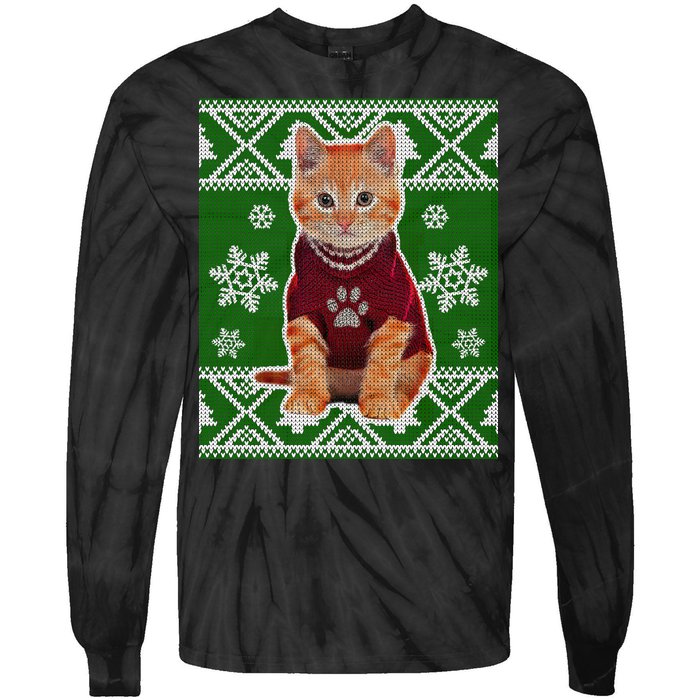 Cute Kitten Ugly Christmas Tie-Dye Long Sleeve Shirt