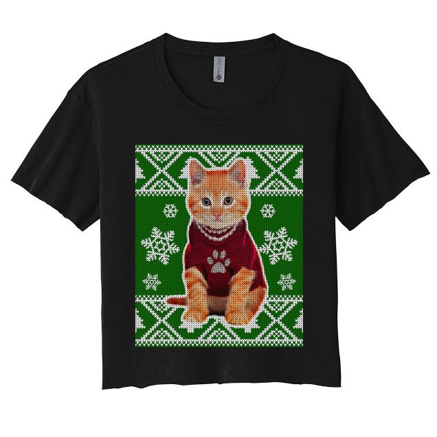 Cute Kitten Ugly Christmas Crop Top