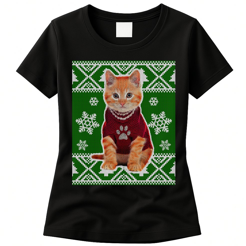 Cute Kitten Ugly Christmas Womens T-Shirt
