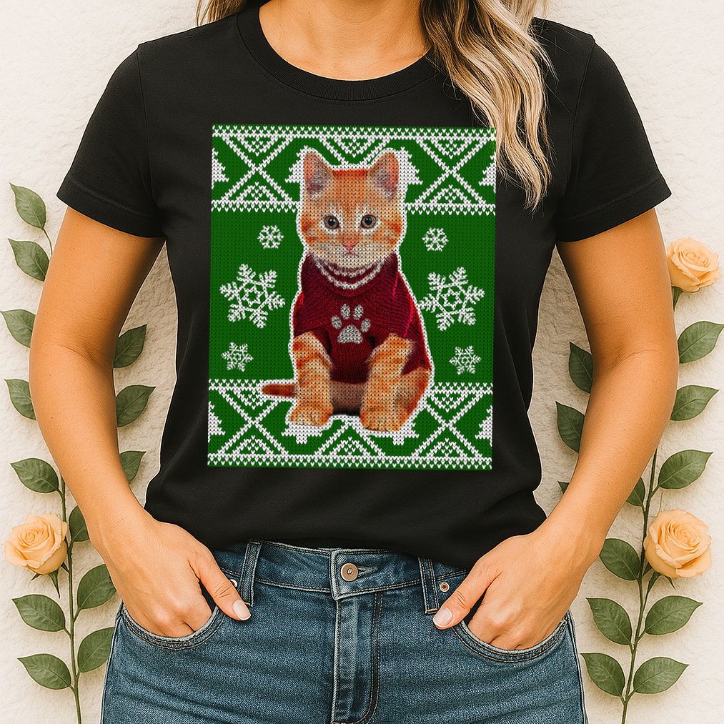 Cute Kitten Ugly Christmas Womens T-Shirt