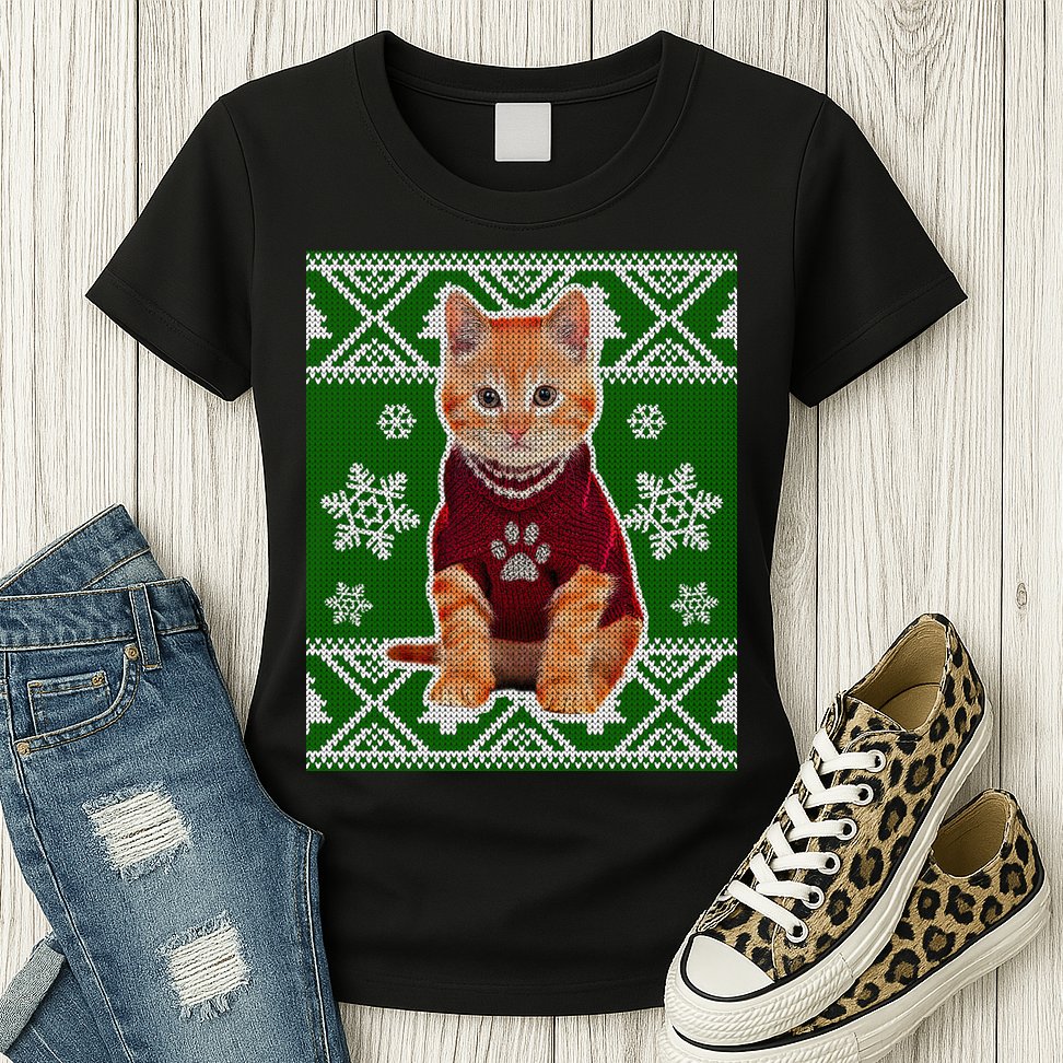 Cute Kitten Ugly Christmas Womens T-Shirt