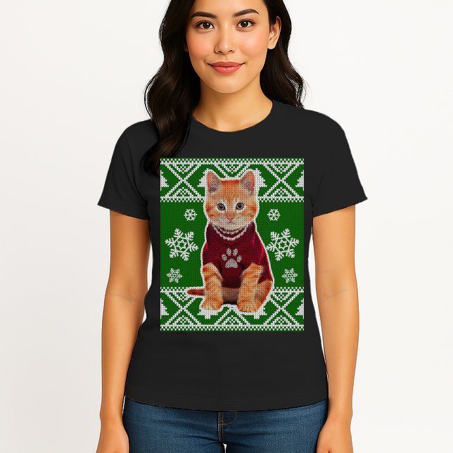 Cute Kitten Ugly Christmas Womens T-Shirt