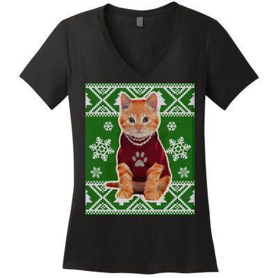 Cute Kitten Ugly Christmas Women's V-Neck T-Shirt