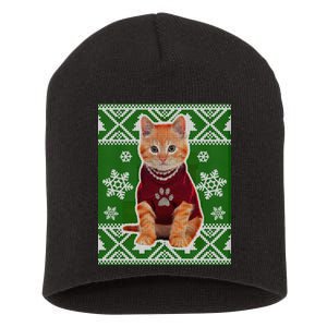 Cute Kitten Ugly Christmas Short Acrylic Beanie