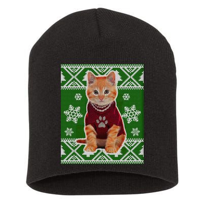 Cute Kitten Ugly Christmas Short Acrylic Beanie