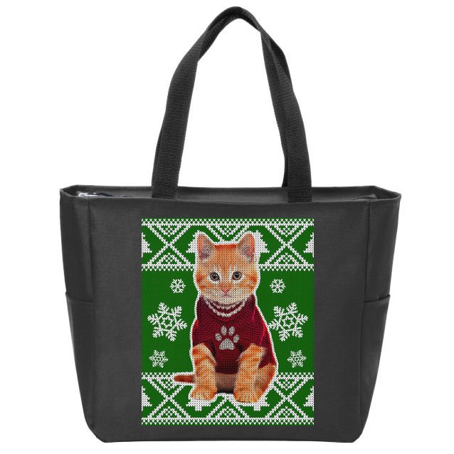 Cute Kitten Ugly Christmas Zip Tote Bag