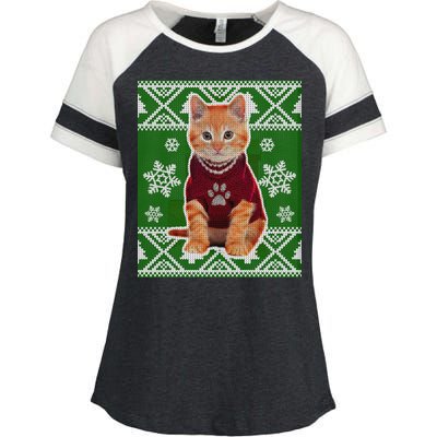 Cute Kitten Ugly Christmas Enza Ladies Jersey Colorblock Tee