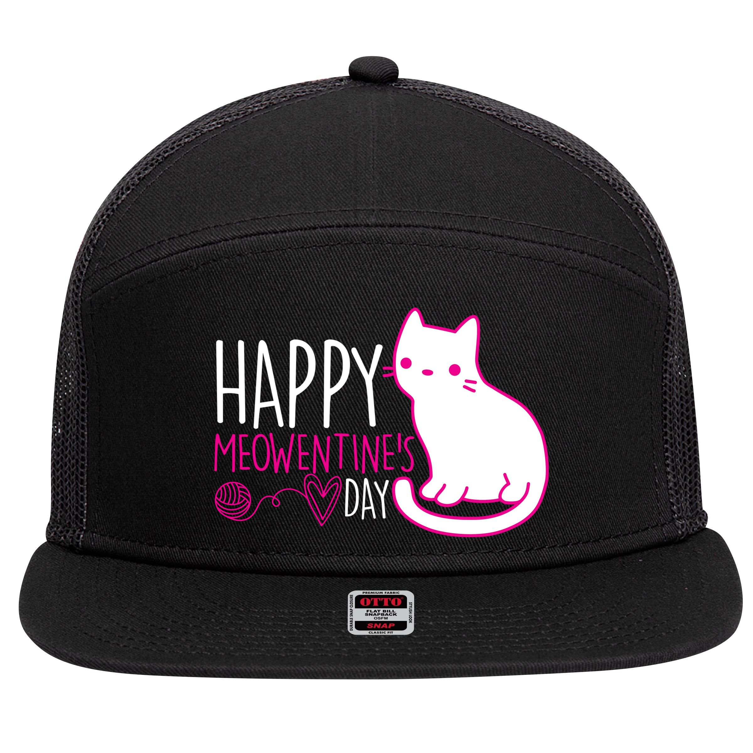 Cute Kitty Cat Valentines Day Meowtines 7 Panel Mesh Trucker Snapback Hat