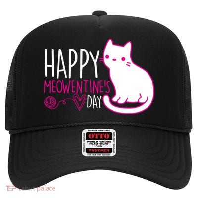 Cute Kitty Cat Valentines Day Meowtines High Crown Mesh Back Trucker Hat
