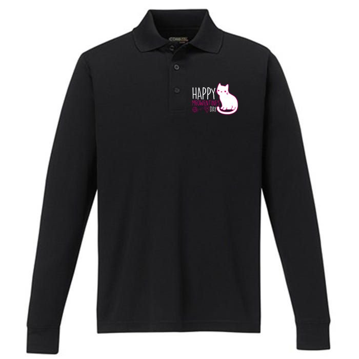 Cute Kitty Cat Valentines Day Meowtines Performance Long Sleeve Polo