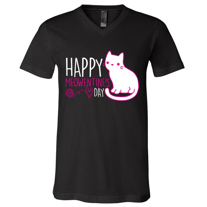 Cute Kitty Cat Valentines Day Meowtines V-Neck T-Shirt