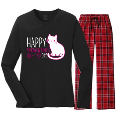 Cute Kitty Cat Valentines Day Meowtines Women's Long Sleeve Flannel Pajama Set 