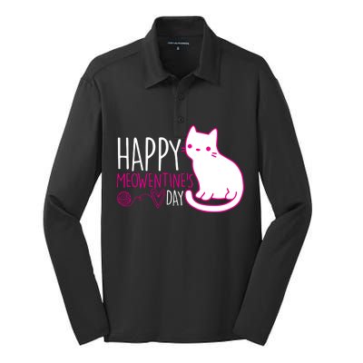 Cute Kitty Cat Valentines Day Meowtines Silk Touch Performance Long Sleeve Polo