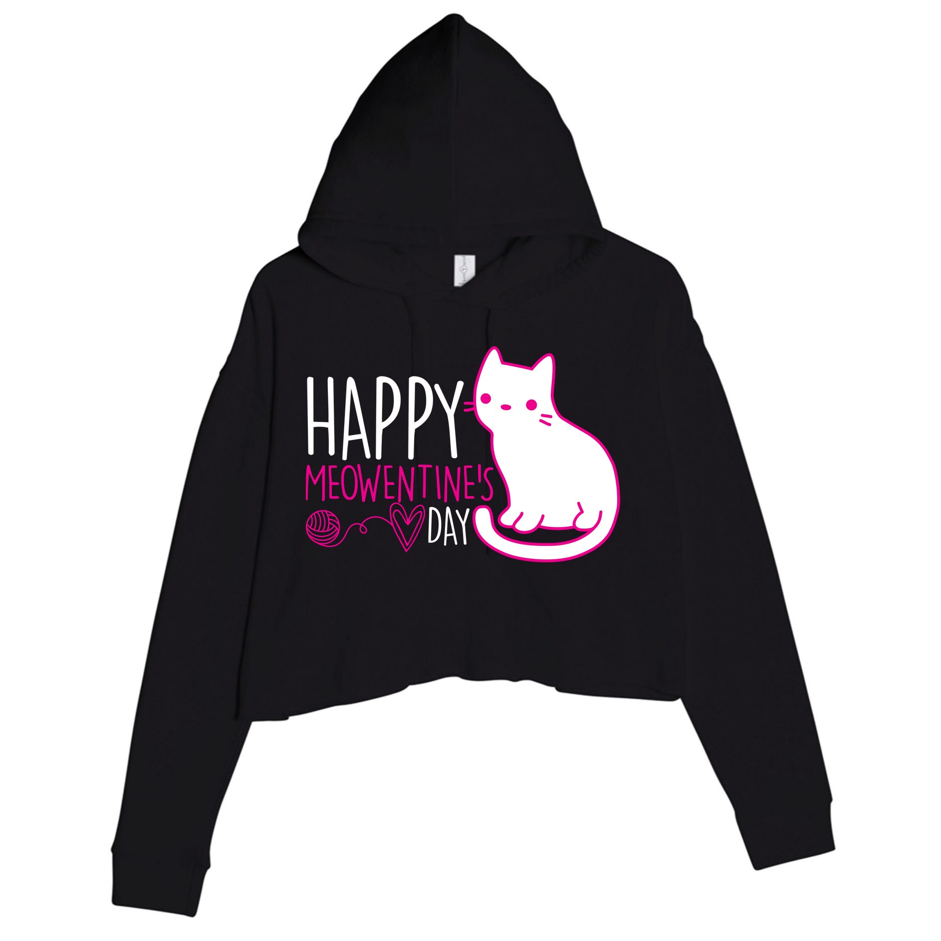 Cute Kitty Cat Valentines Day Meowtines Crop Fleece Hoodie