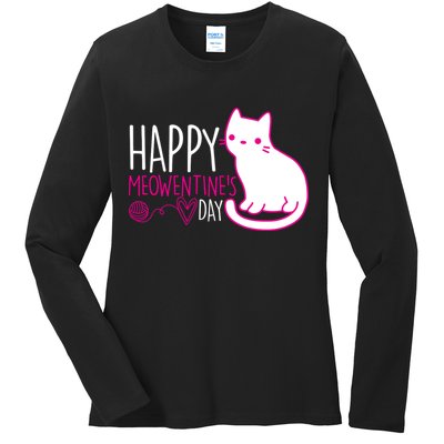 Cute Kitty Cat Valentines Day Meowtines Ladies Long Sleeve Shirt