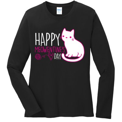 Cute Kitty Cat Valentines Day Meowtines Ladies Long Sleeve Shirt