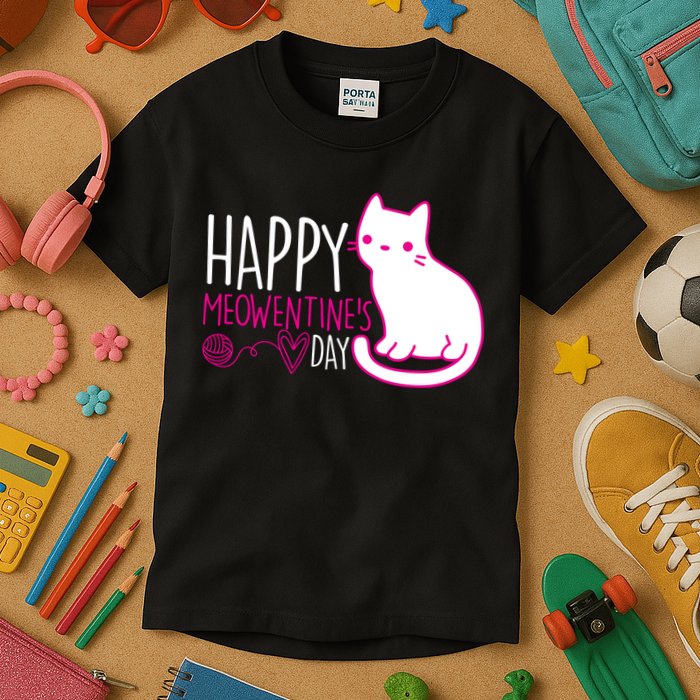 Cute Kitty Cat Valentines Day Meowtines Kids T-Shirt